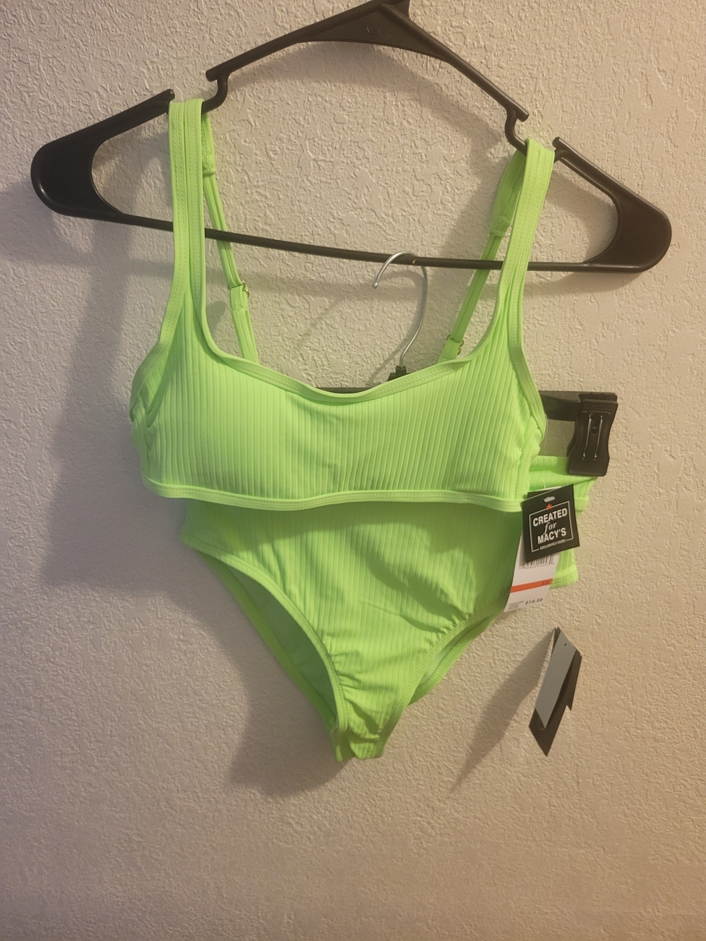Macy's Neon Lime Ribbed Bikini Top and High-Waist Bottoms